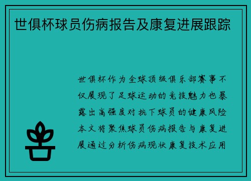 世俱杯球员伤病报告及康复进展跟踪